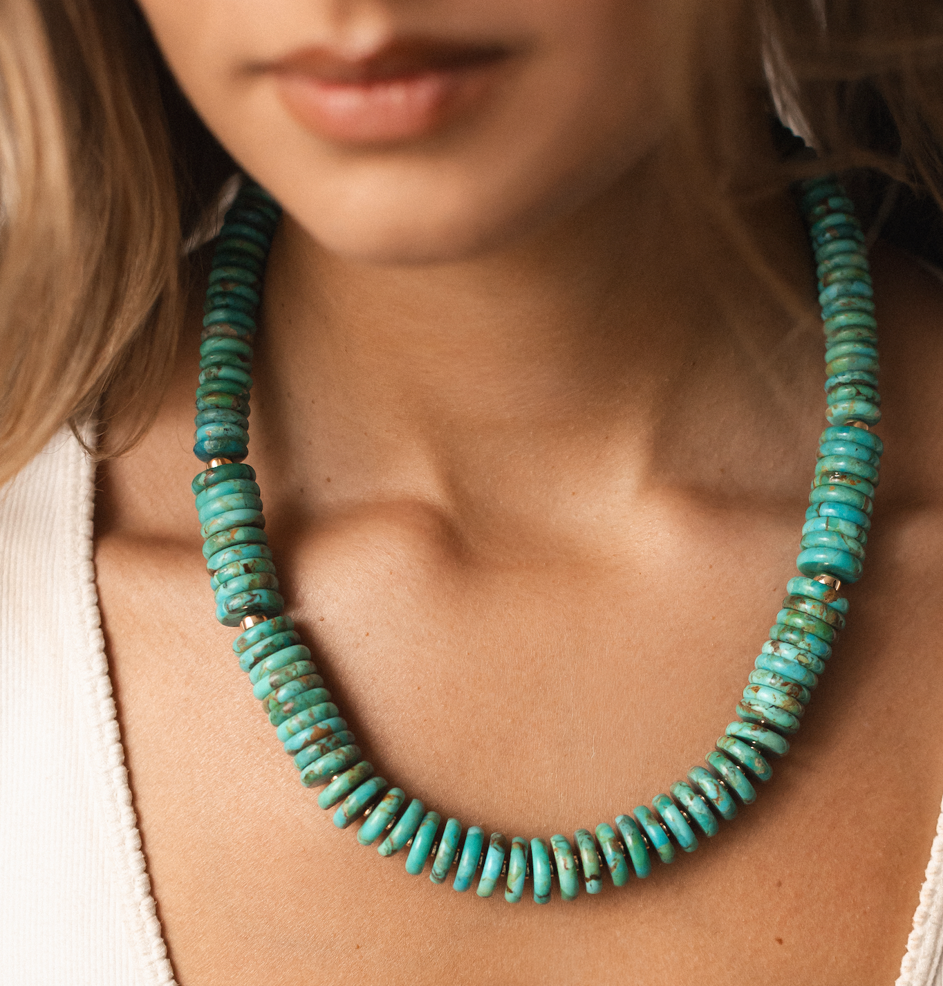 15MM TURQUOISE WAFFER NECKLACE WITH 14K GOLD