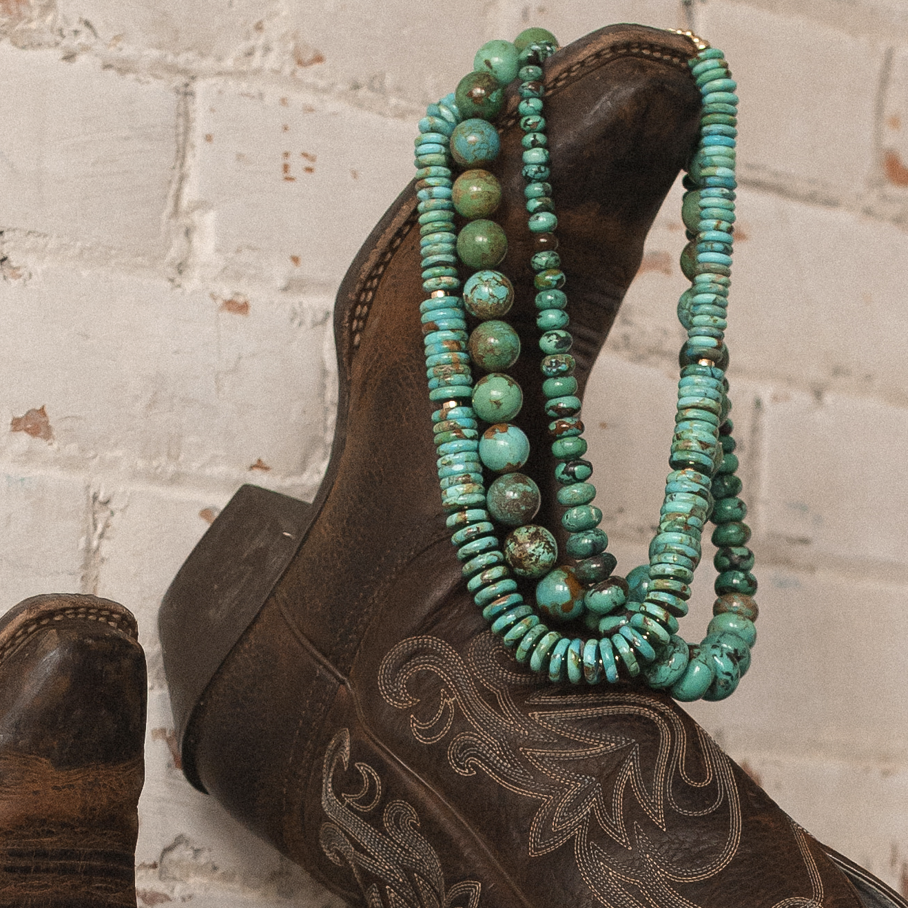 15MM TURQUOISE WAFFER NECKLACE WITH 14K GOLD