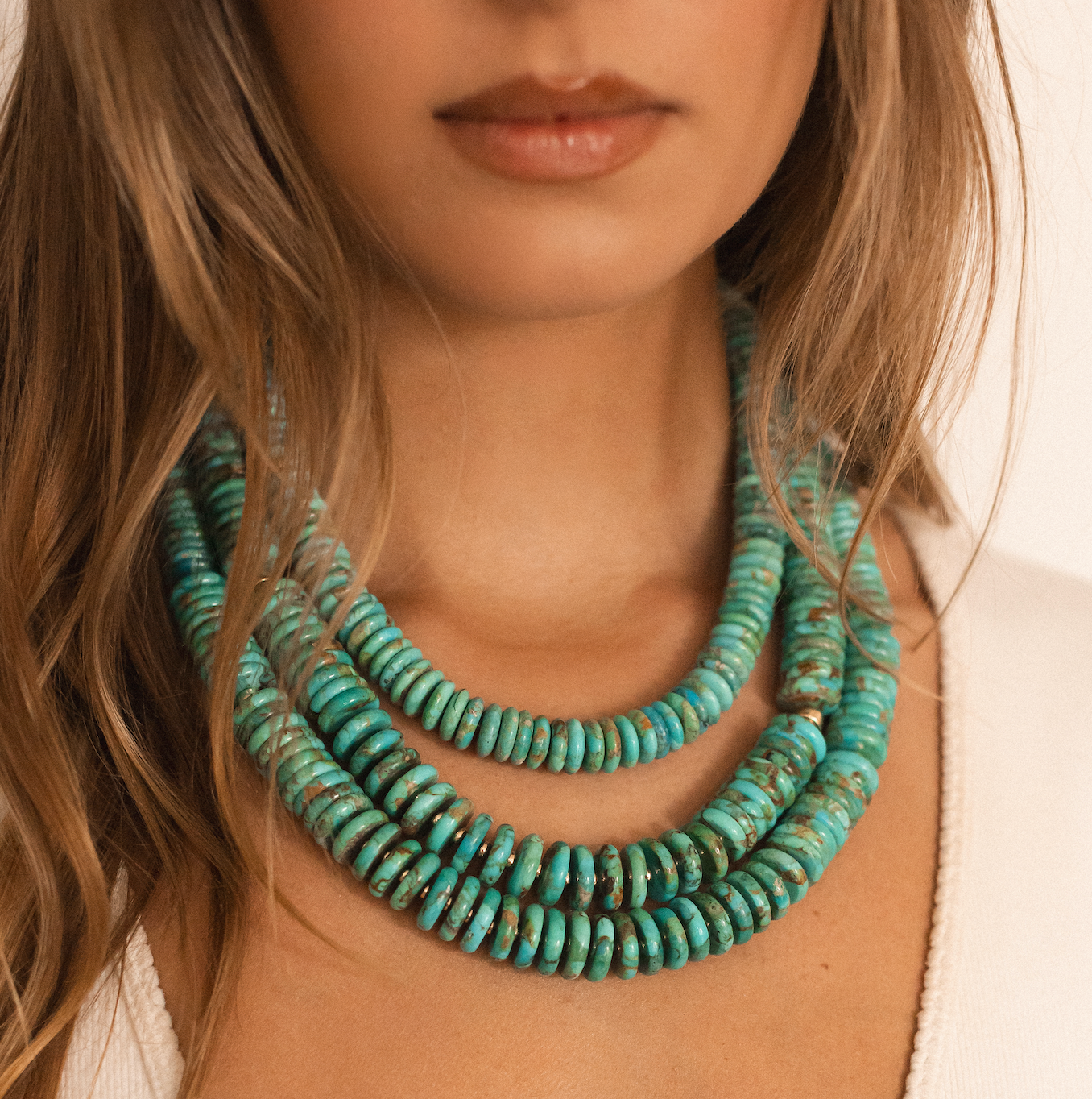 15MM TURQUOISE WAFFER NECKLACE WITH 14K GOLD