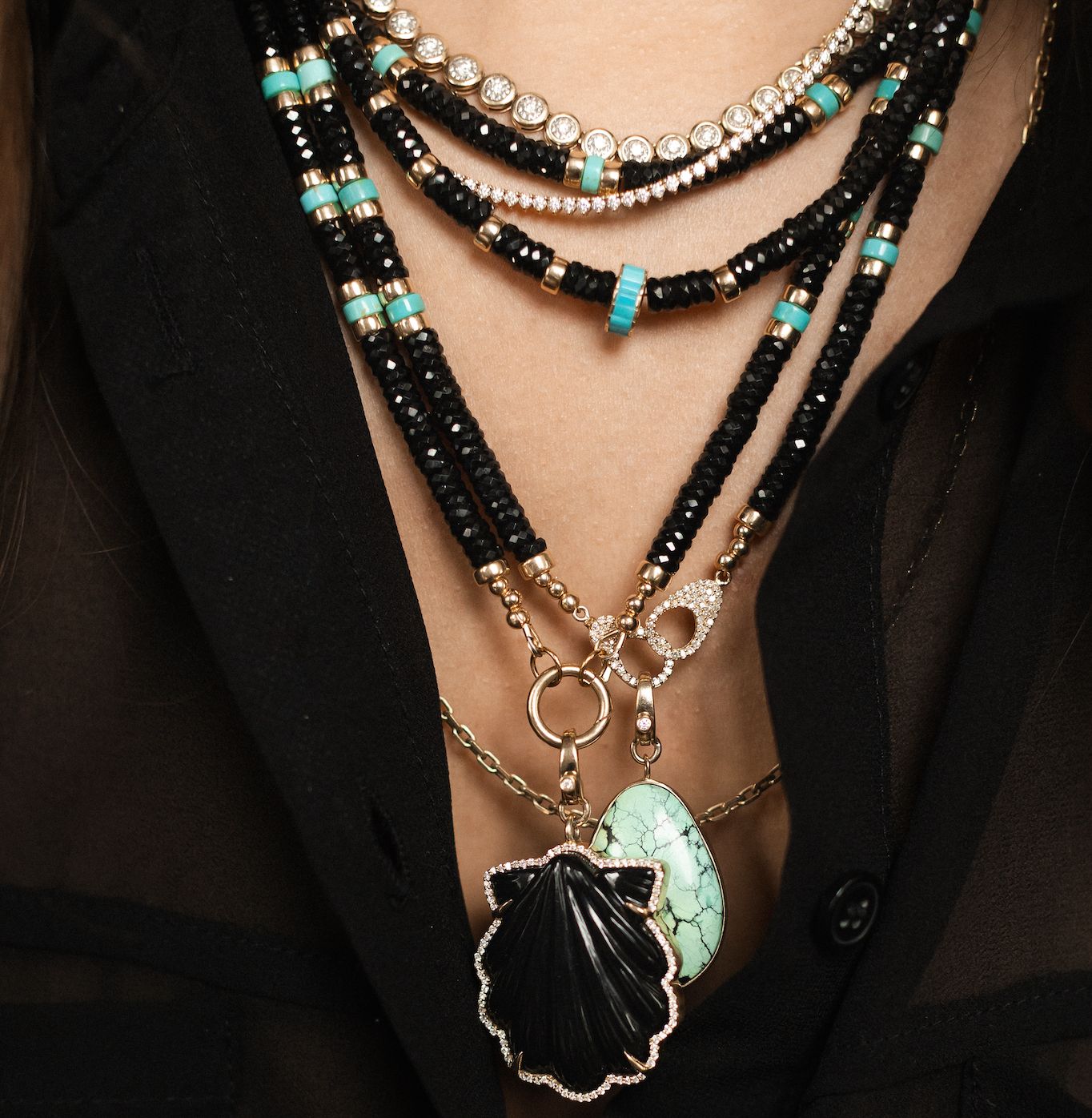 BLACK SPINEL AND TURQUOISE NECKLACES
