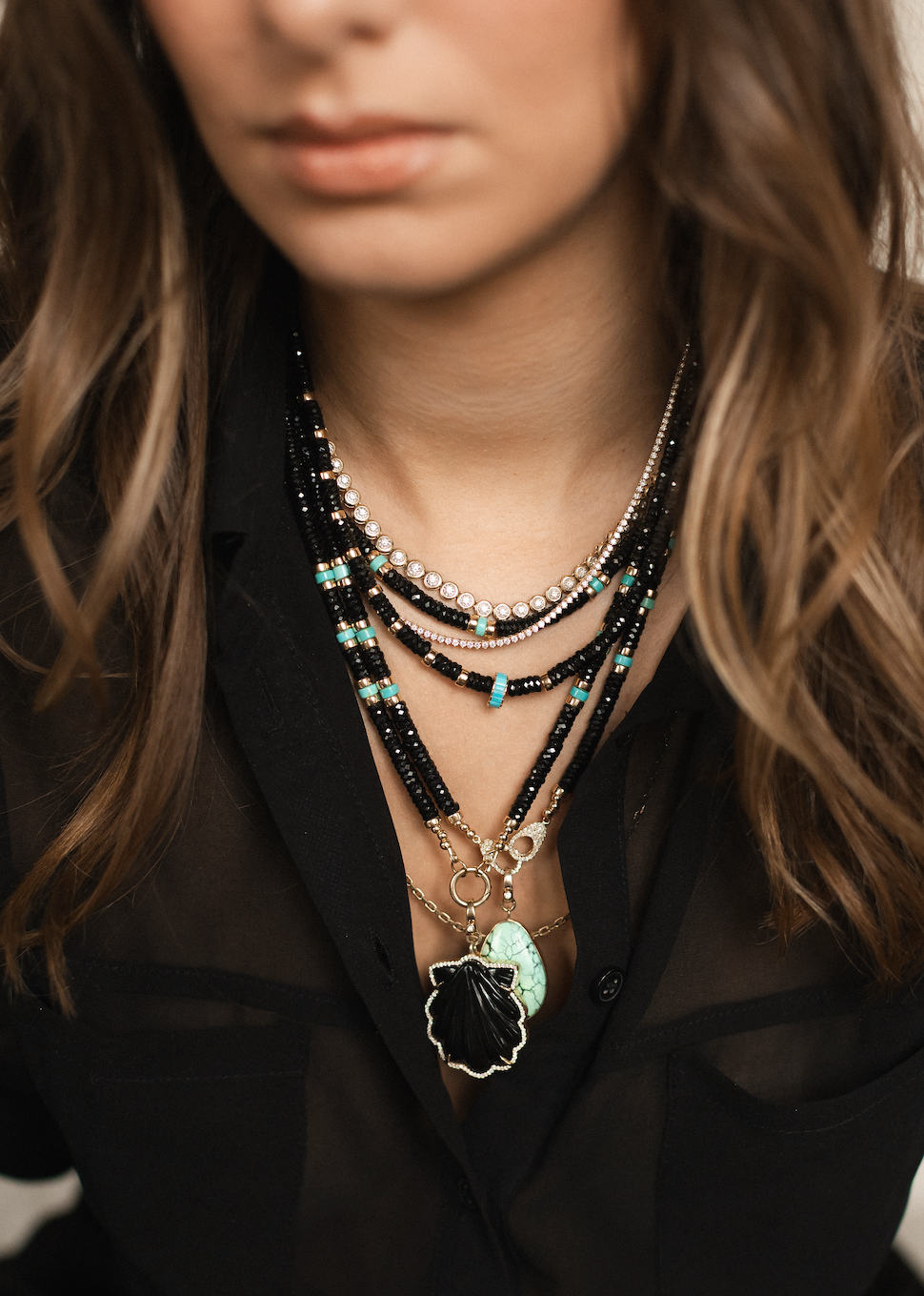BLACK SPINEL AND TURQUOISE NECKLACES