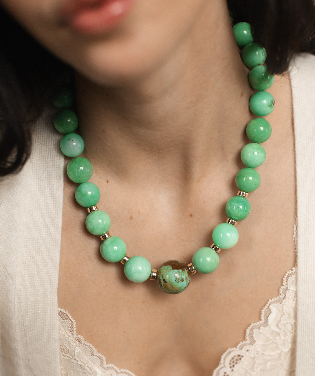 Chrysoprase and Turquoise Gemstone Necklace