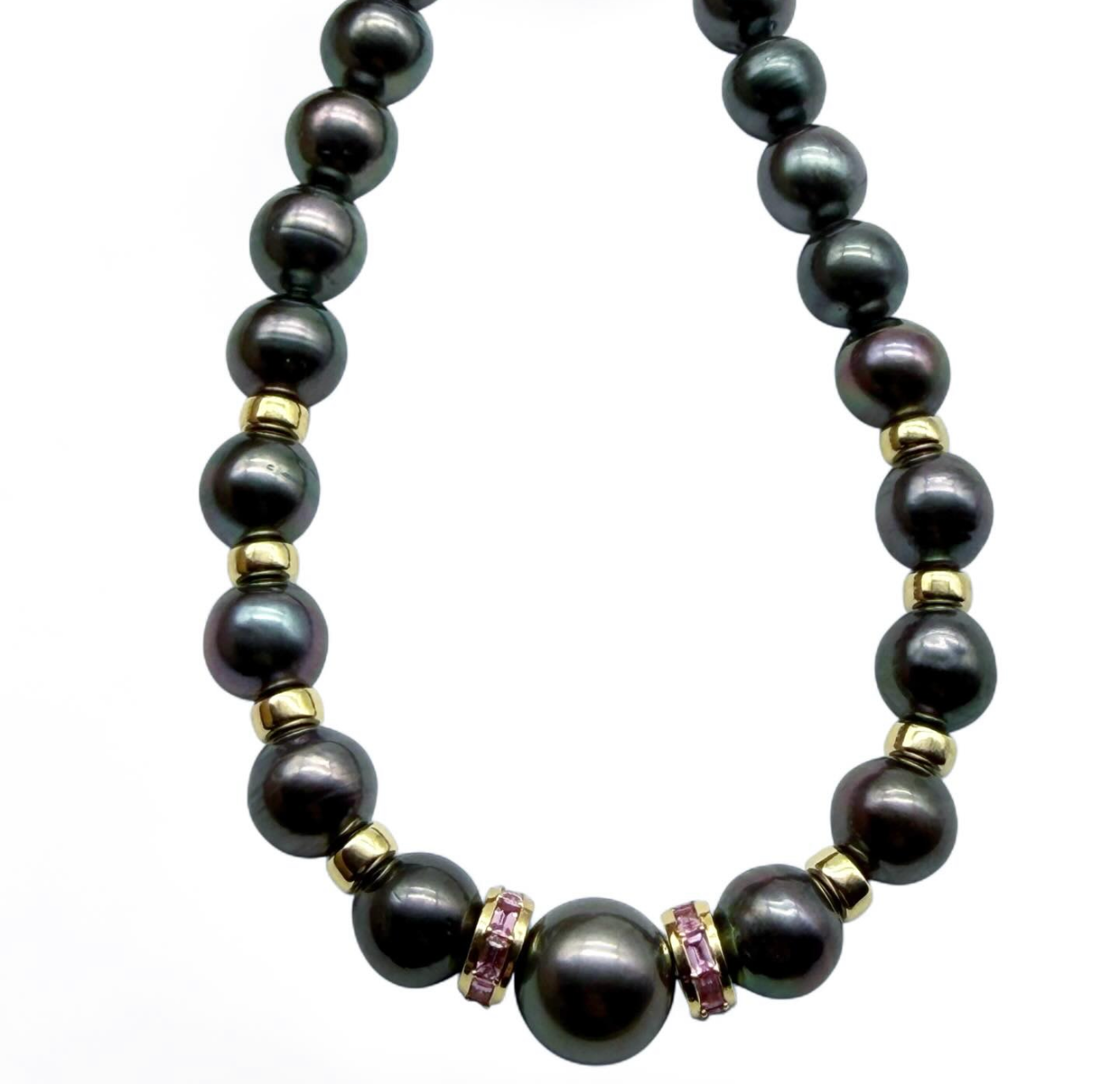 TAHITIAN PEARL NECKLACE WITH SAPPHIRE AND GOLD BEADS