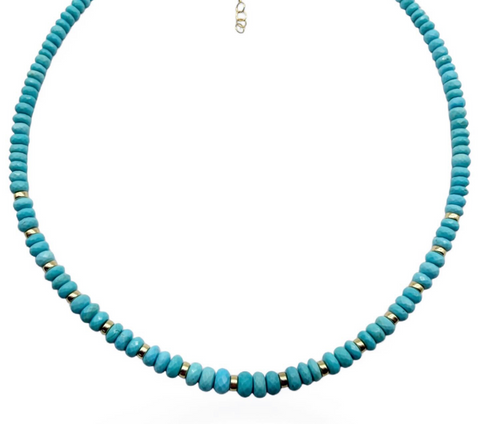 TUQUROISE AND GOLD BEADED NECKLACE