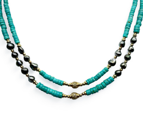 TURQUOISE DIAMOND & TAHITIAN PEARL NECKLACES