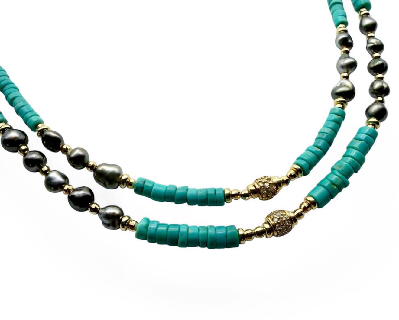 TURQUOISE DIAMOND & TAHITIAN PEARL NECKLACES