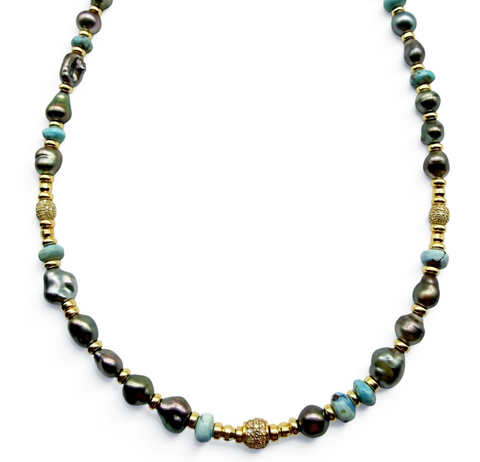TAHITIAN PEARL AND DIAMOND ANTIQUITY NECKLACE