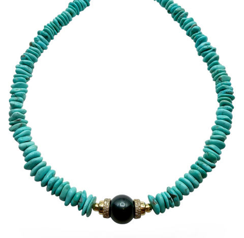 TURQUOISE AND TAHITIAN PEARL NECLKACE