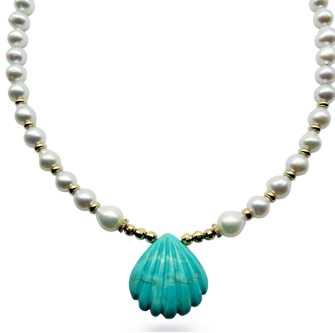 AKOYA PEARL AND TURQUOISE SHELL NECKLACE
