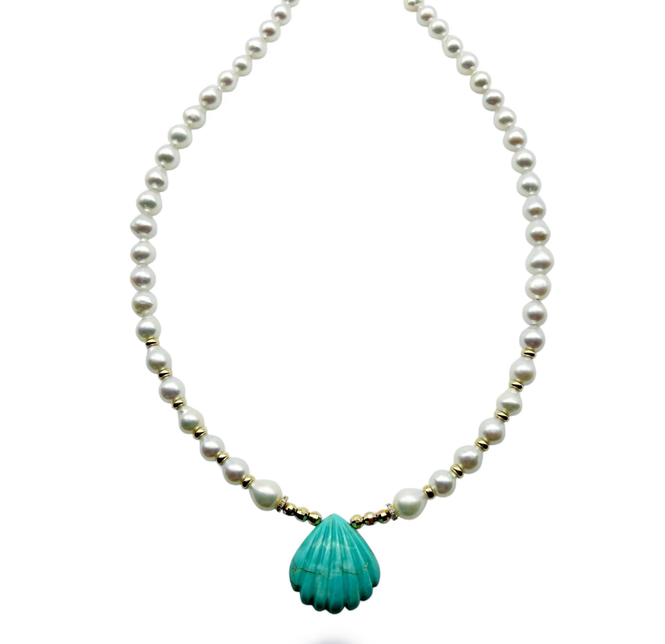 AKOYA PEARL AND TURQUOISE SHELL NECKLACE