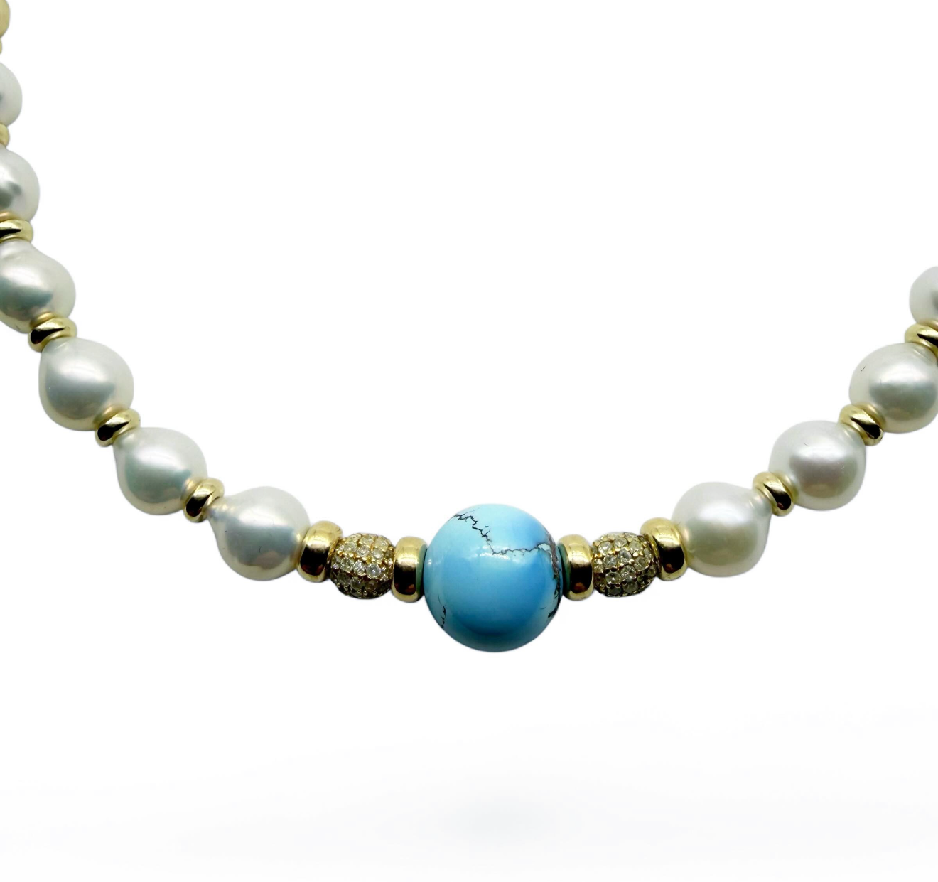 AKOYA PEARL, DIAMOND AND GOLDEN HILL TURQUOISE NECKLACE