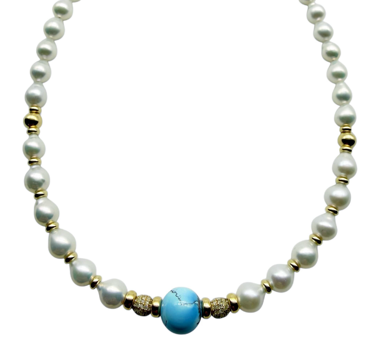AKOYA PEARL, DIAMOND AND GOLDEN HILL TURQUOISE NECKLACE