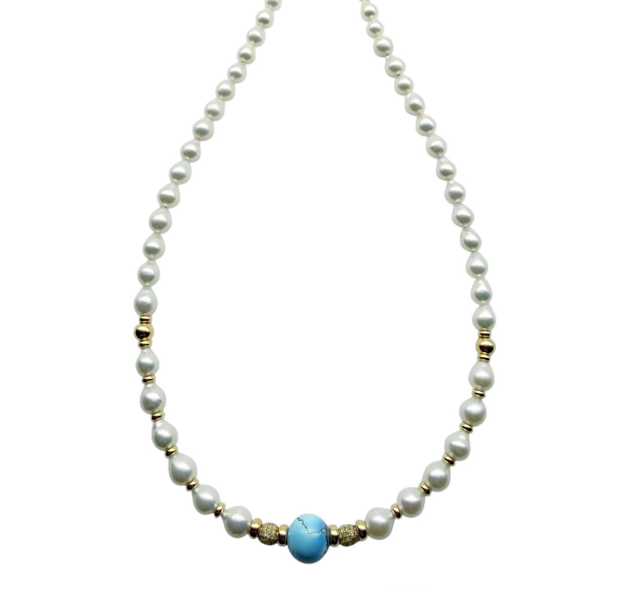AKOYA PEARL, DIAMOND AND GOLDEN HILL TURQUOISE NECKLACE