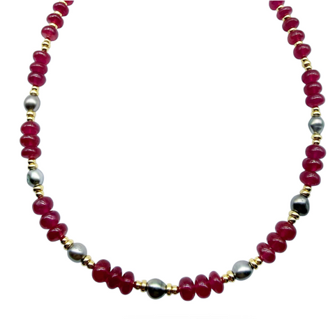THAITIAN, 14K GOLD AND RUBY NECKLACE