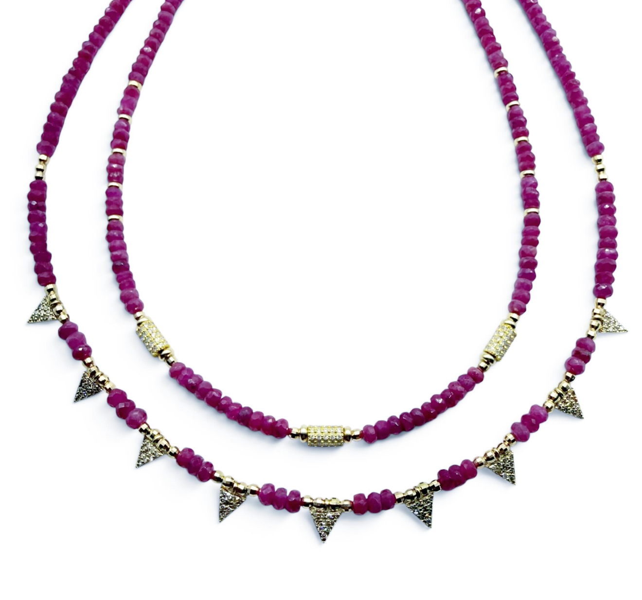 PINK SAPPHIRE AND DIAMOND TRIANGLE NECKLACE