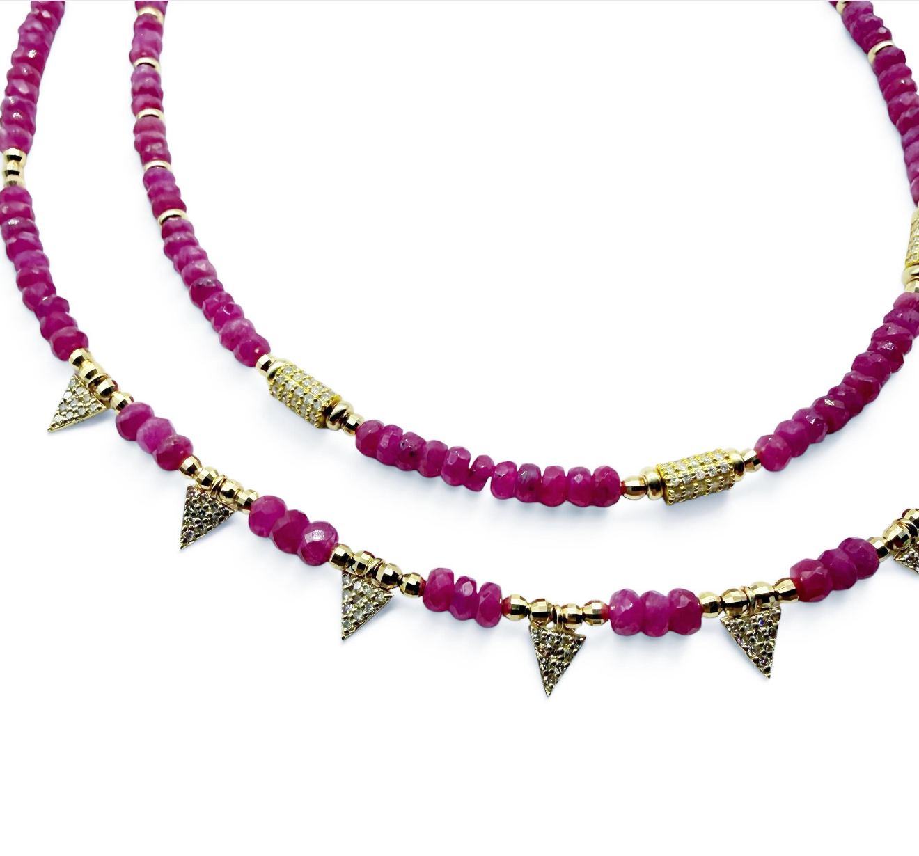 PINK SAPPHIRE AND DIAMOND TRIANGLE NECKLACE
