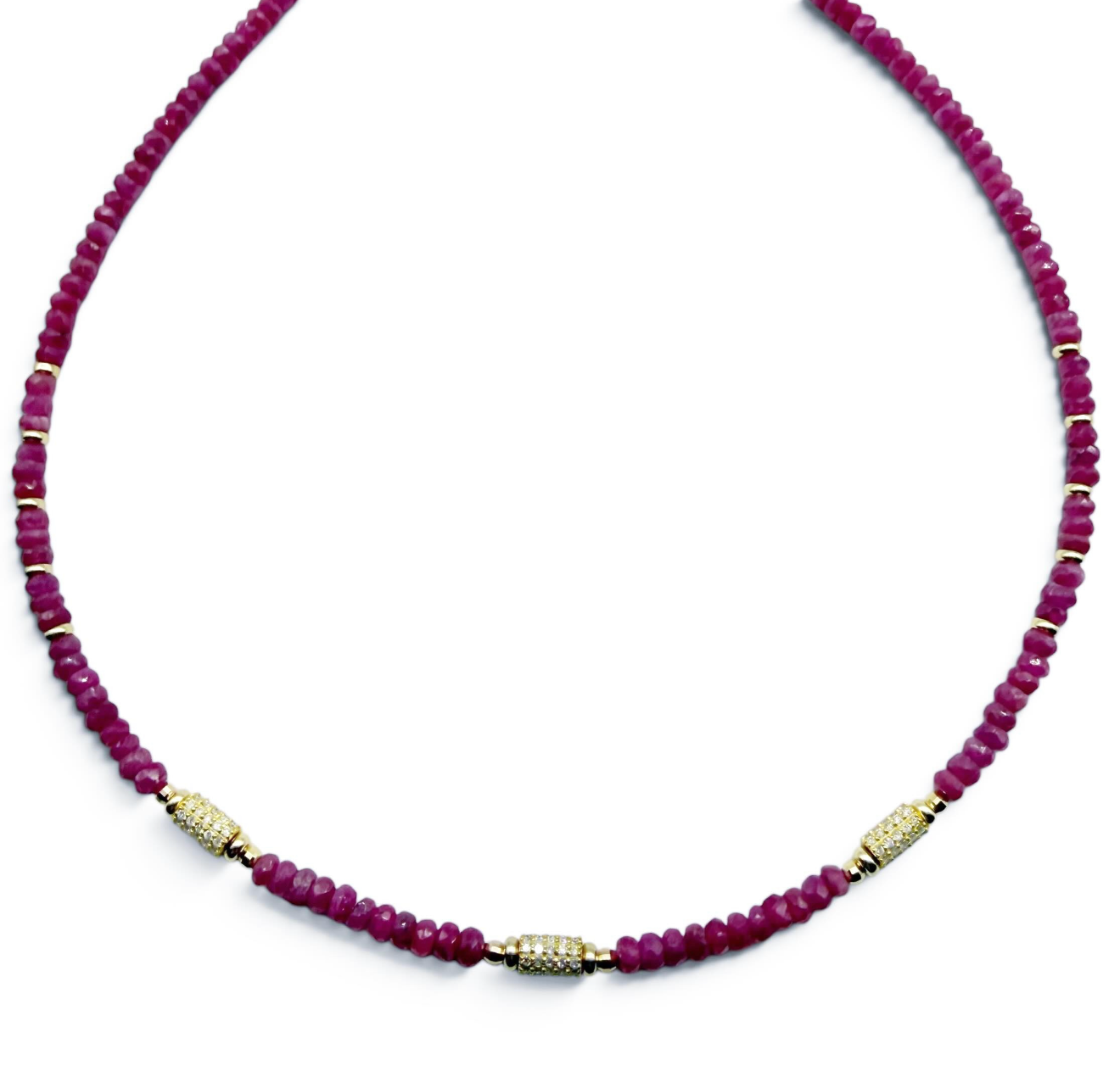 PINK SAPPHIRE & DIAMOND BEAD NECKLACE