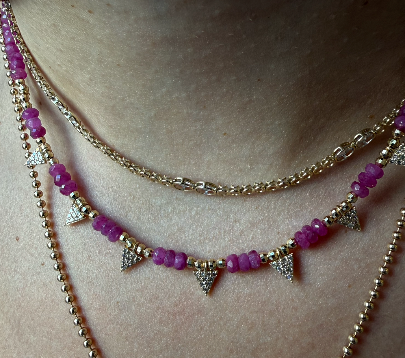 PINK SAPPHIRE AND DIAMOND TRIANGLE NECKLACE