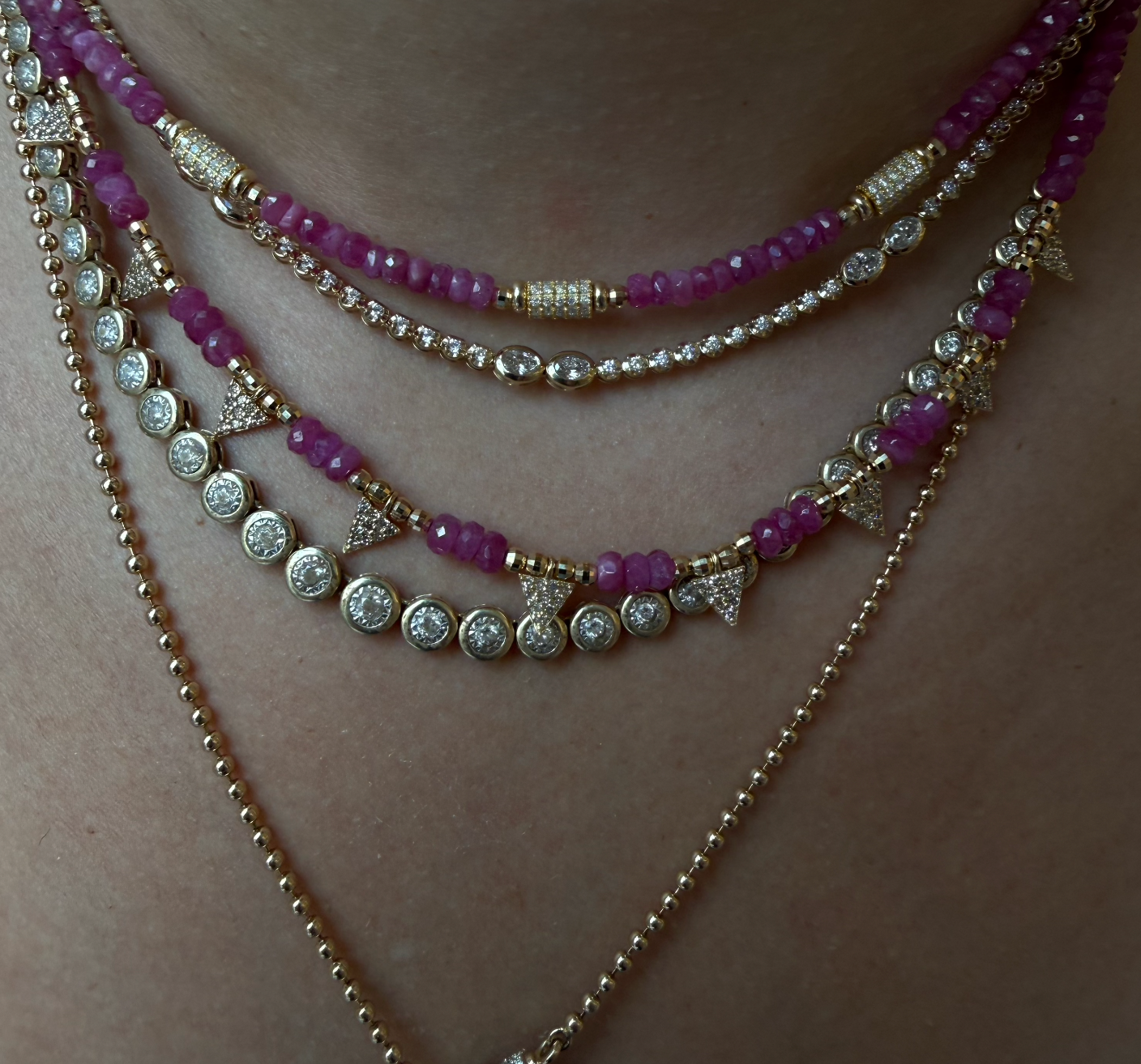 PINK SAPPHIRE AND DIAMOND TRIANGLE NECKLACE