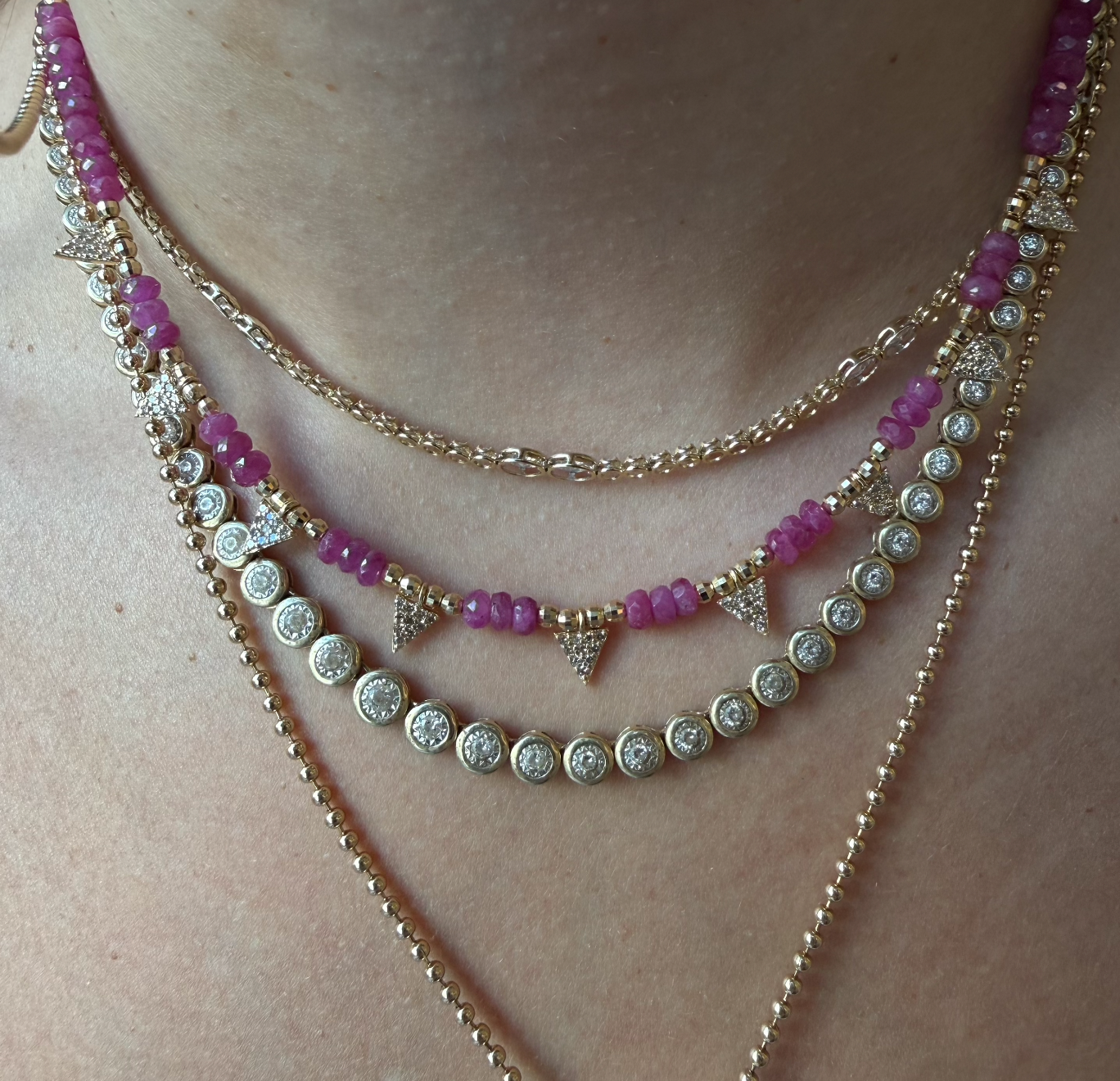 PINK SAPPHIRE AND DIAMOND TRIANGLE NECKLACE