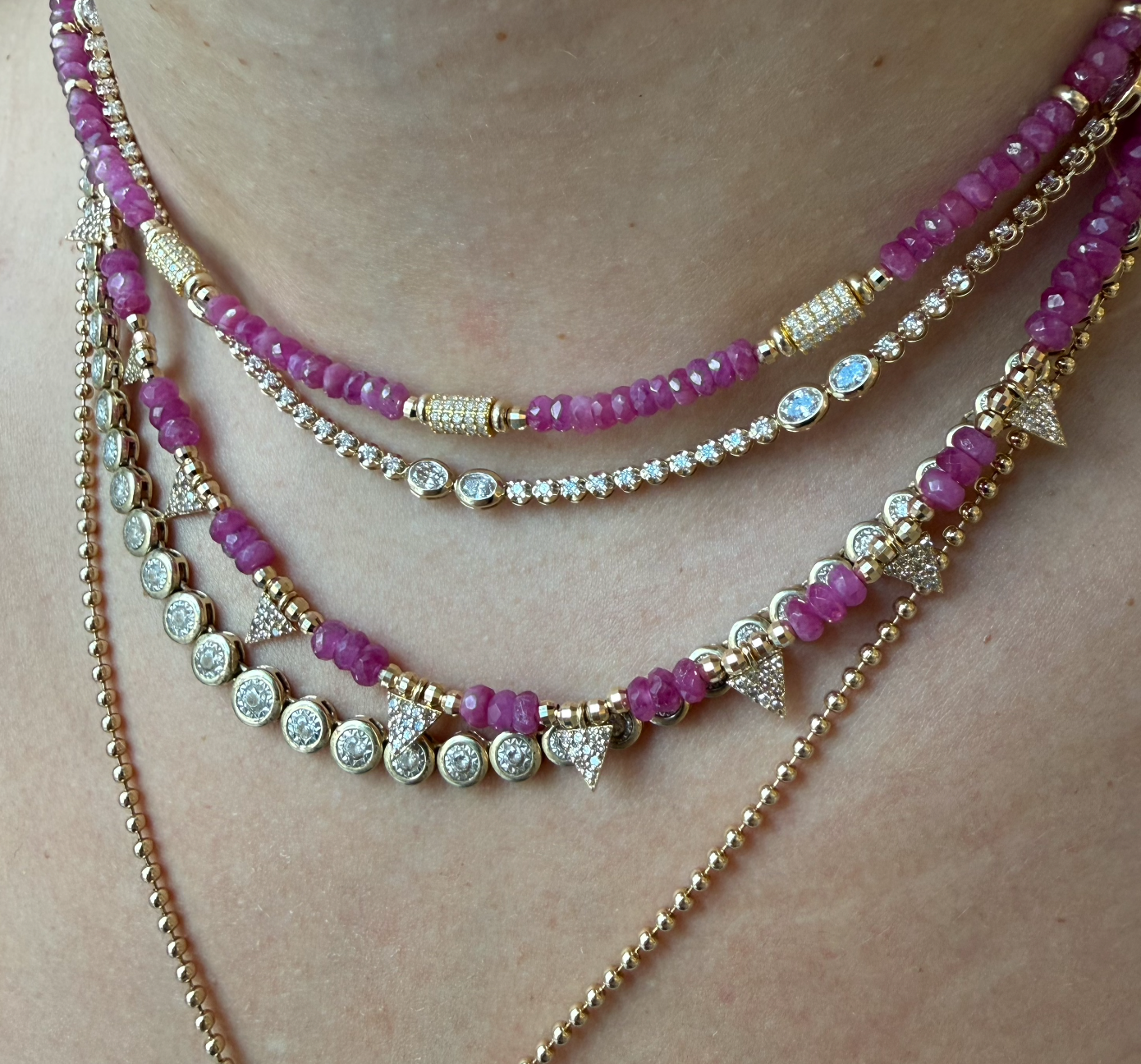 PINK SAPPHIRE AND DIAMOND TRIANGLE NECKLACE