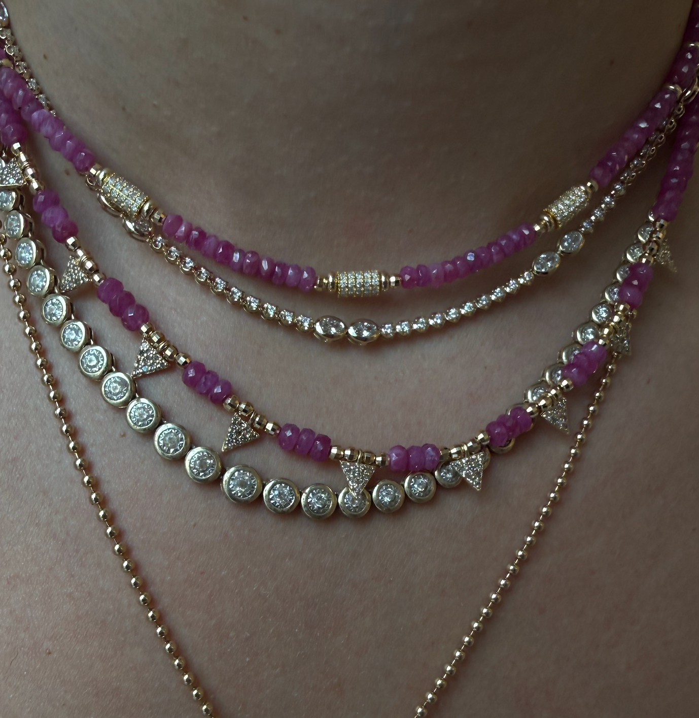PINK SAPPHIRE & DIAMOND BEAD NECKLACE