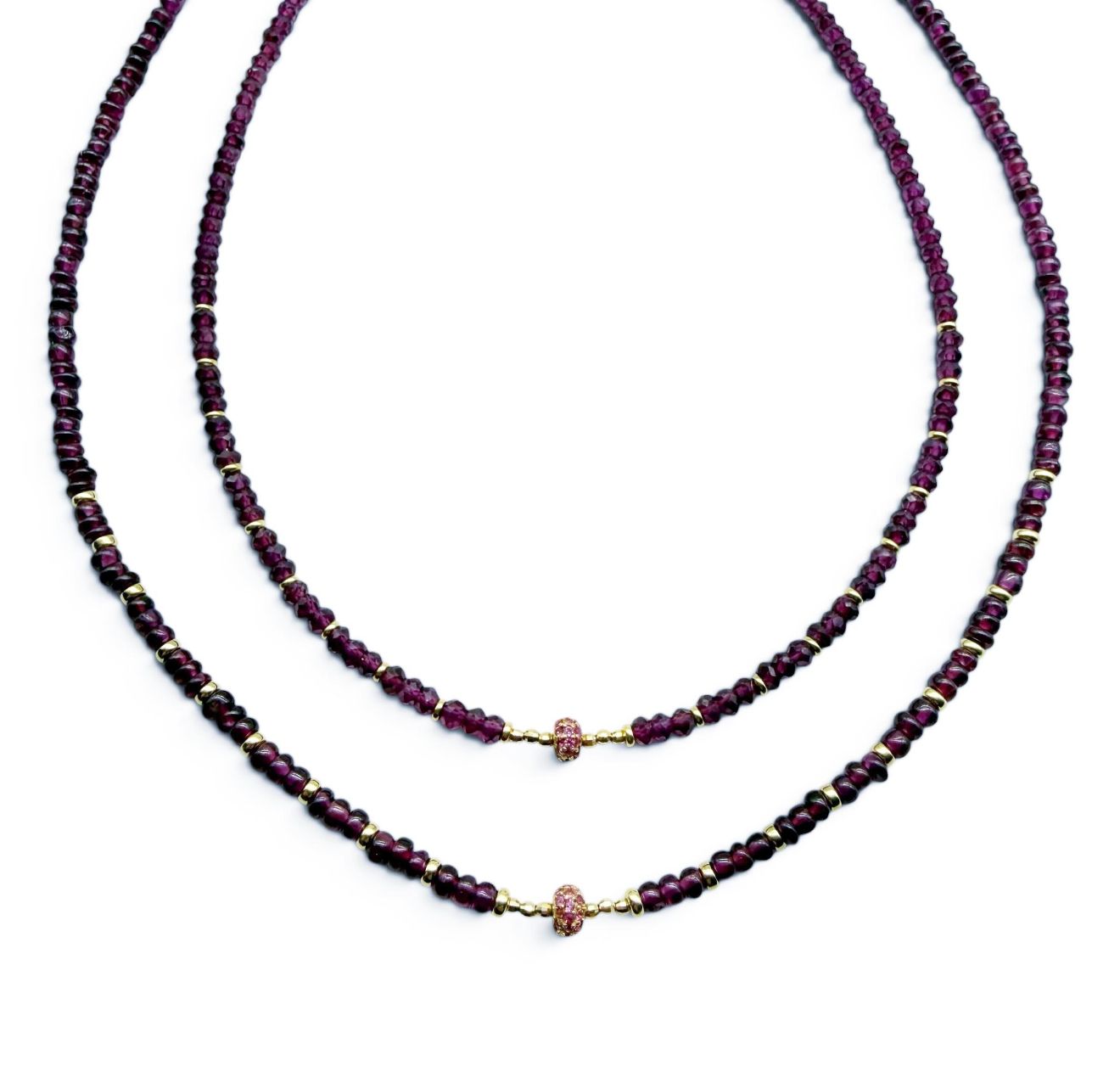 GARNET AND RUBY FOCAL BEAD NECKLACE