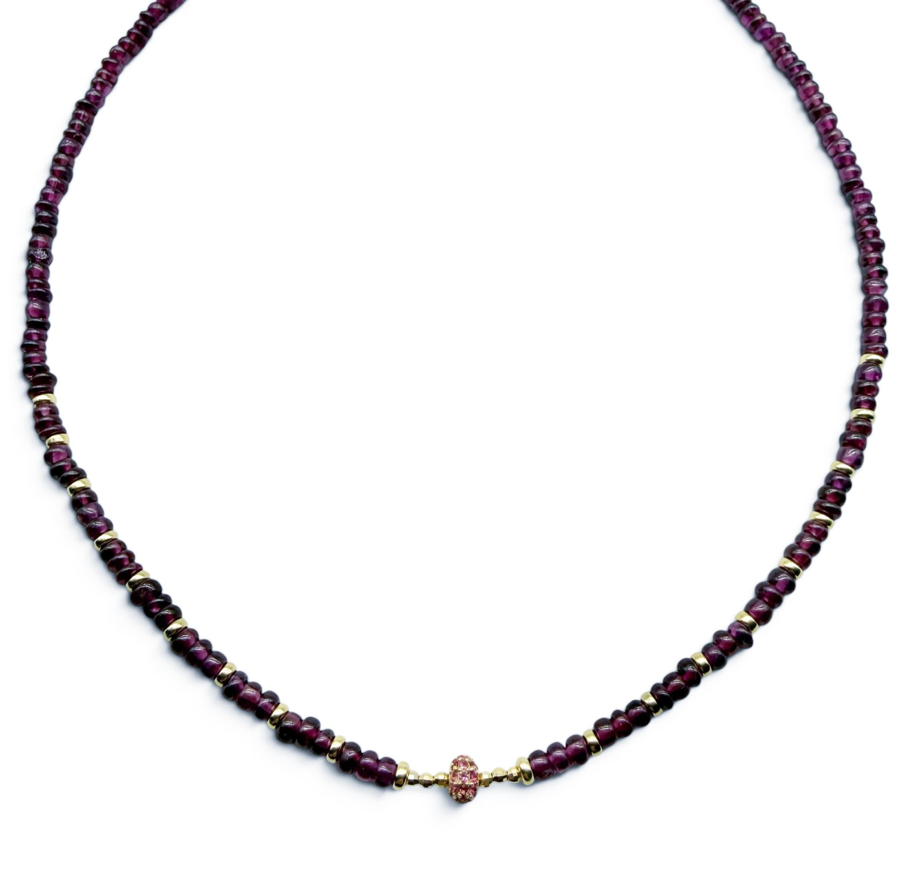GARNET AND RUBY FOCAL BEAD NECKLACE