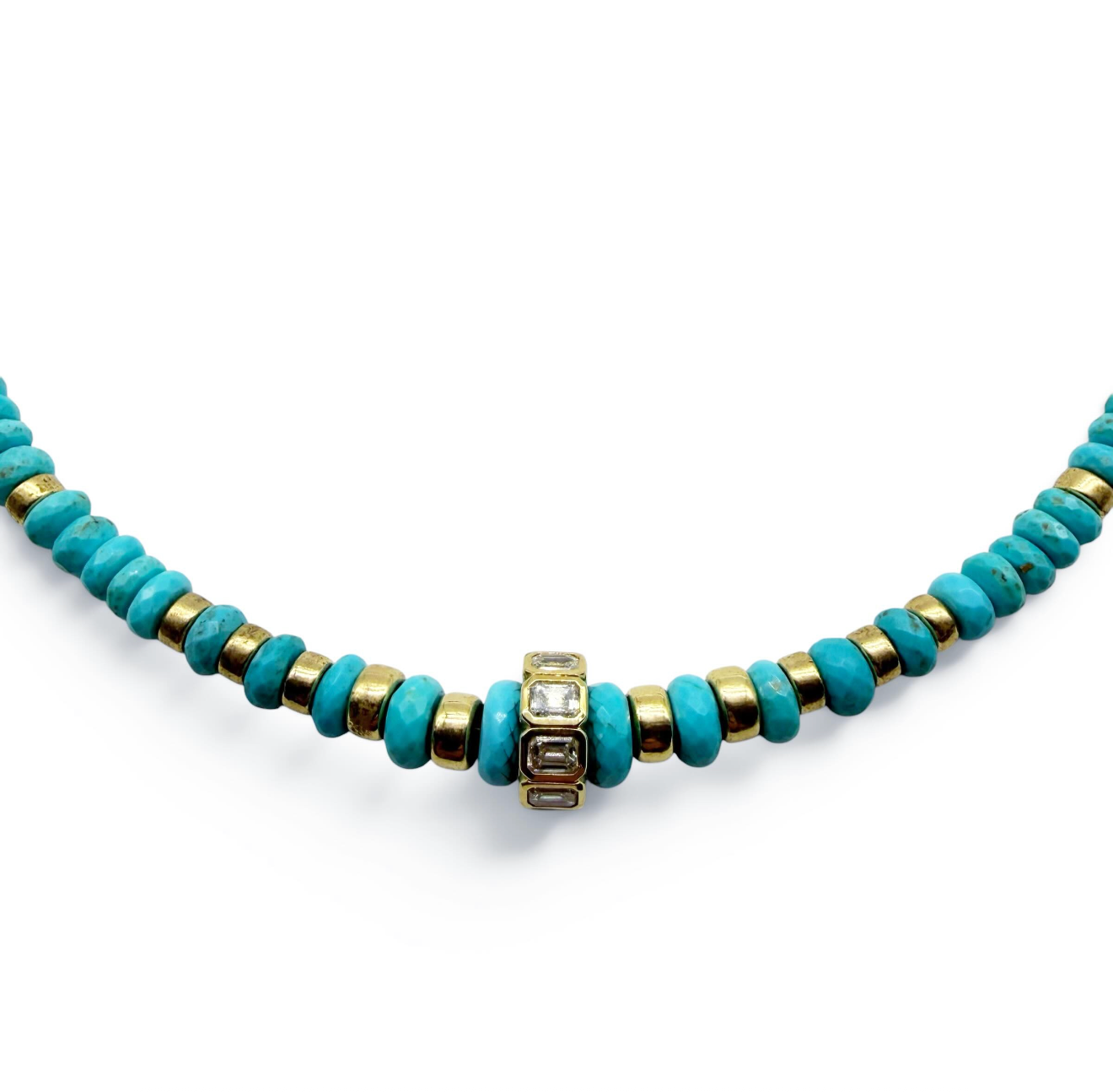 SLEEPING BEAUTY 14K GOLD AND DIAMOND BEAD NECKLACE