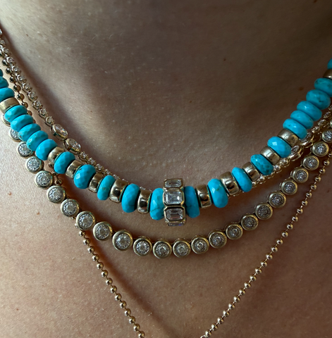 SLEEPING BEAUTY 14K GOLD AND DIAMOND BEAD NECKLACE