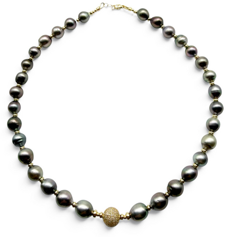 TAHITIAN PEARL NECKLACE WITH OR WITHOUT DIAMOND FOCAL BEAD