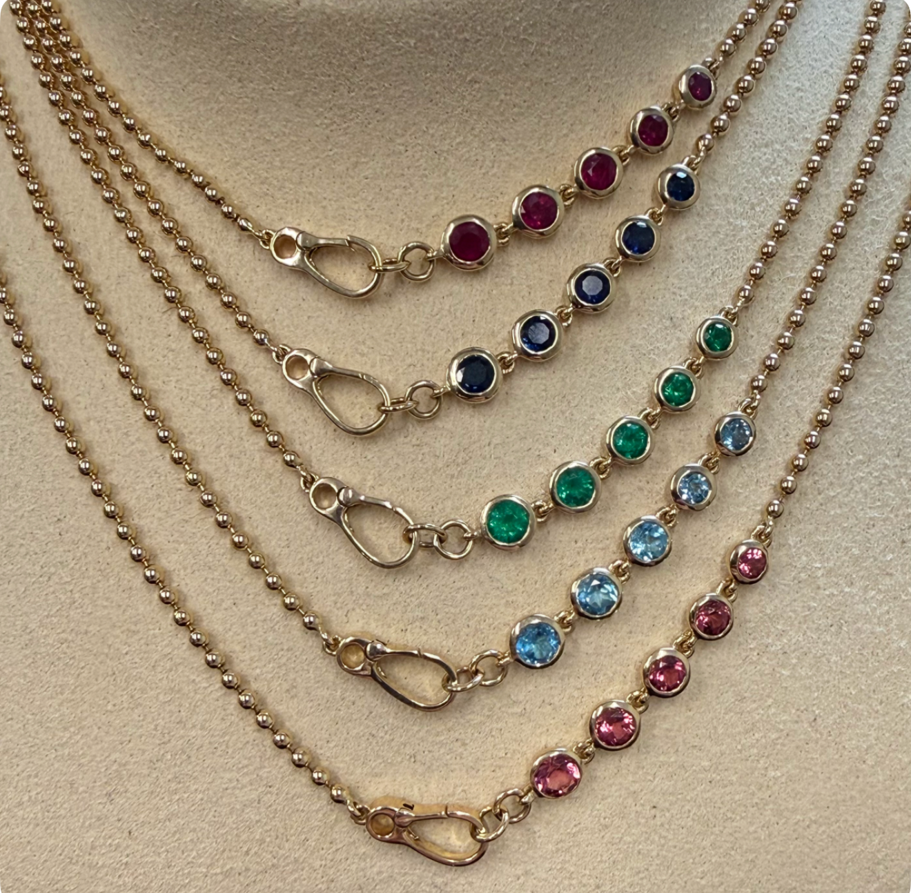 14K GOLD GEM HALO NECKLACES