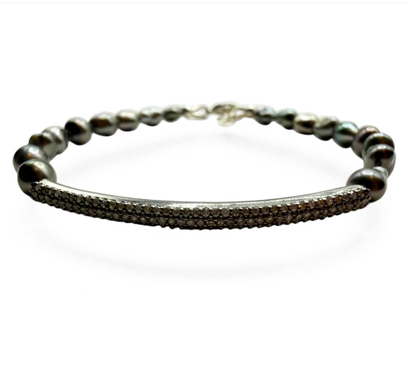 SILVER DIAMOND AND TAHITIAN PEARL BRACELET