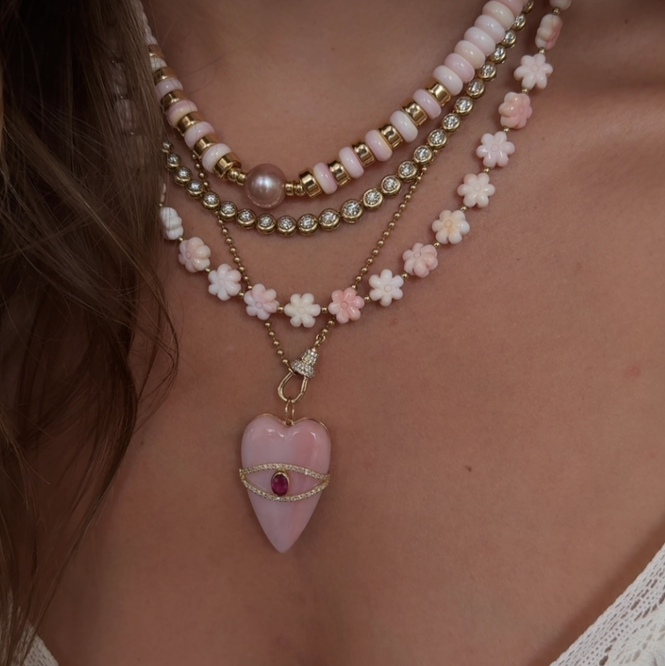 PINK OPAL & DIAMOND EVIL EYE CHARM