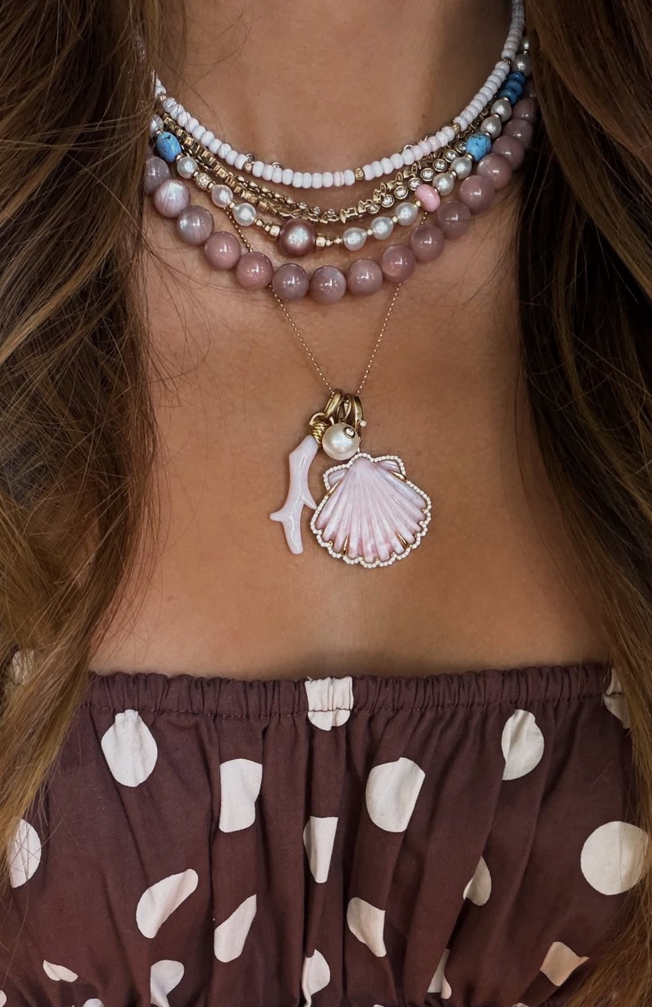 DUSTY ROSE MOONSTONE BEADED NECKLACE