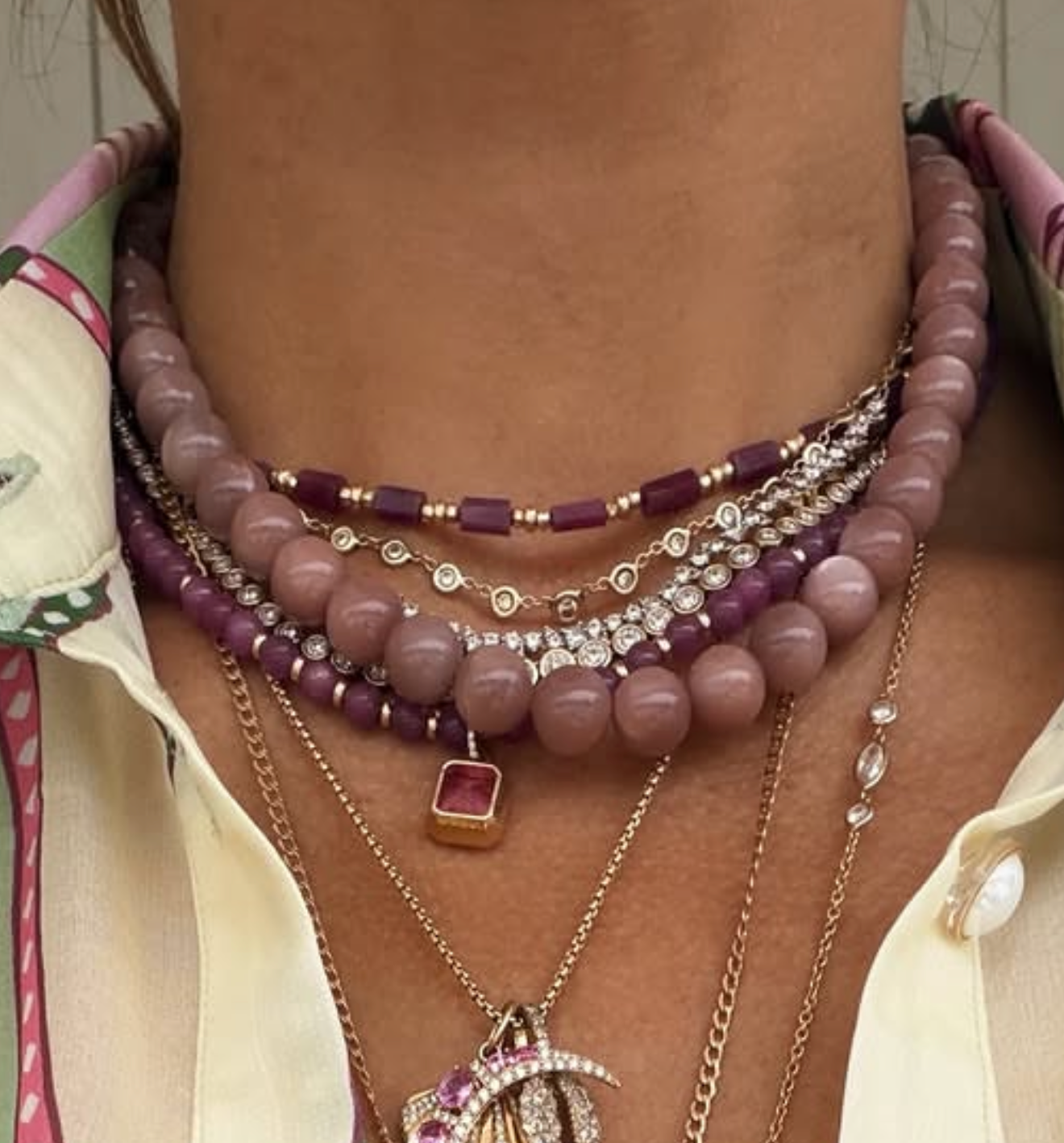 DUSTY ROSE MOONSTONE BEADED NECKLACE