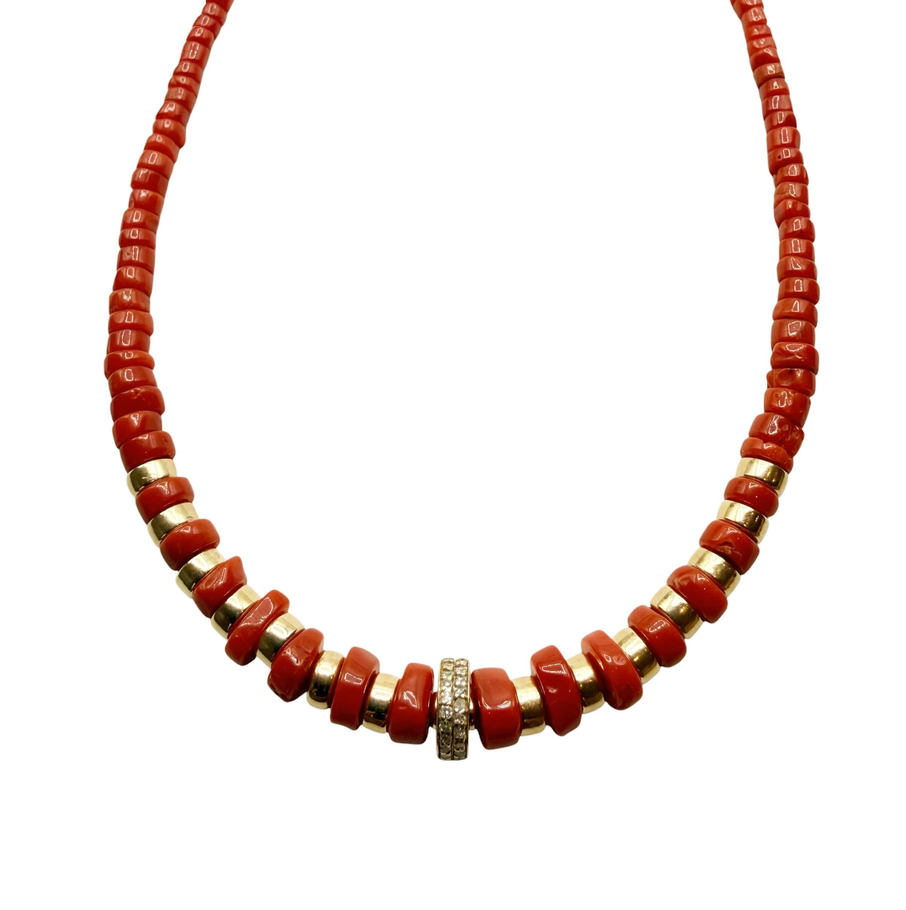 MOMO CORAL NECKLACE WITH 14K GOLD AND DIAMOND BEAD