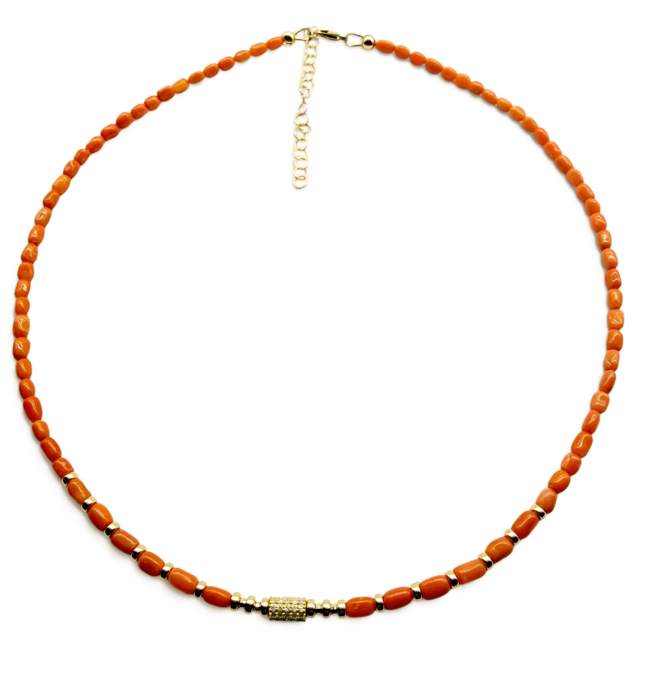 CORAL AND DIAMOND BEADED NECKLACE