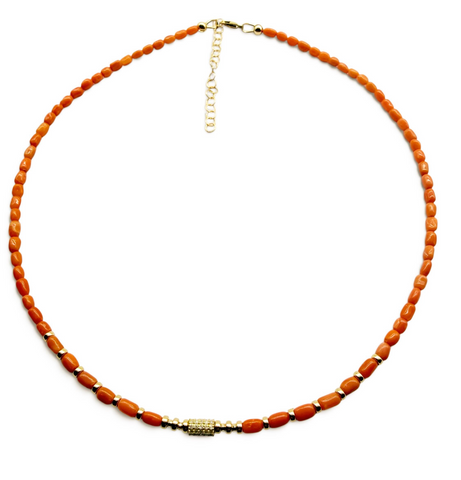 CORAL AND DIAMOND BEADED NECKLACE