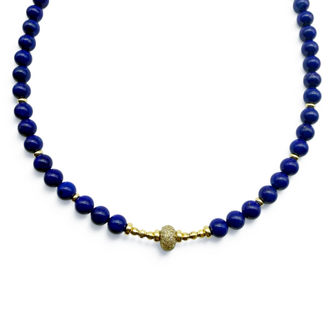 LAPIS AND DIAMOND BEAD NECKLACE