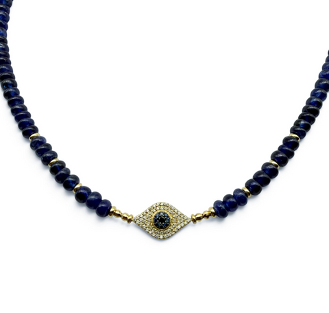 BLUE SAPPHIRE & DIAMOND EVIL EYE NECKLACE