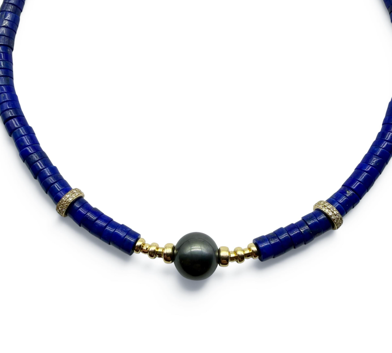 LAPIS DIAMOND AND TAHITIAN PEARL NECKLACE