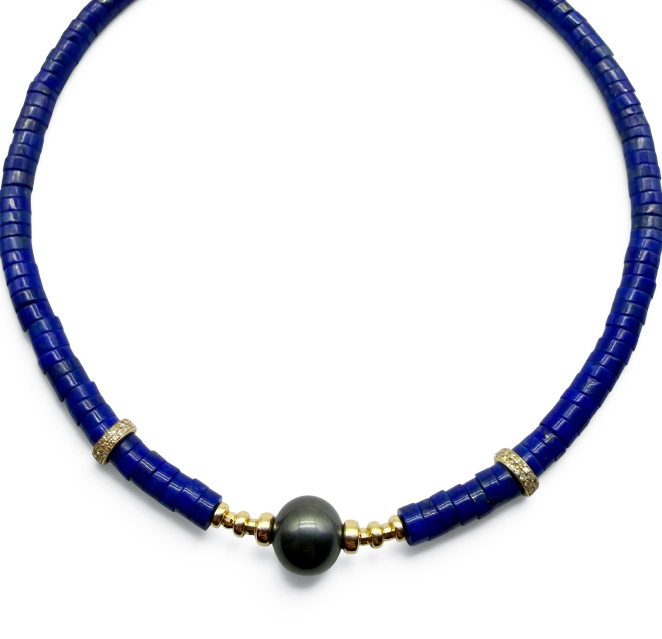 LAPIS DIAMOND AND TAHITIAN PEARL NECKLACE