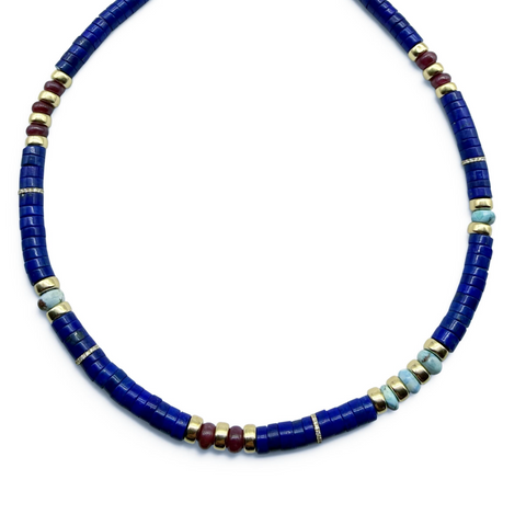 LAPIS, DIAMOND, RUBY & TURQUOISE NECKLACE