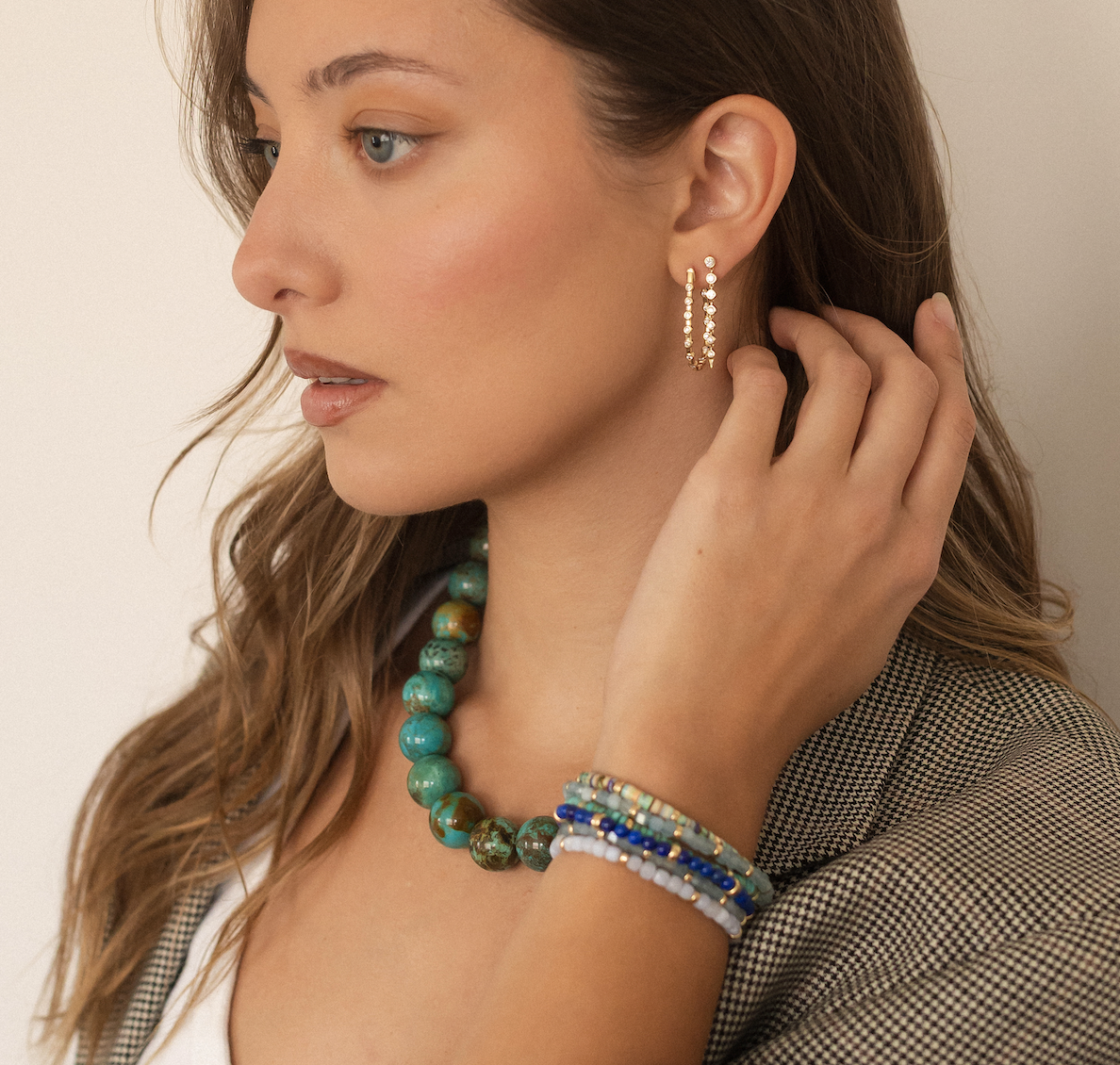 14K GOLD AND DIAMOND HOOPS