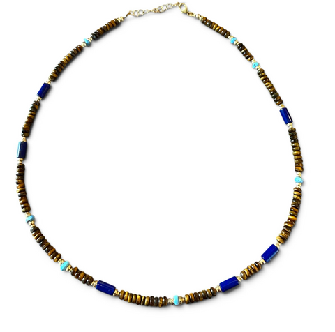 TIGERS EYE, LAPIS & TURQUOISE NECKLACE