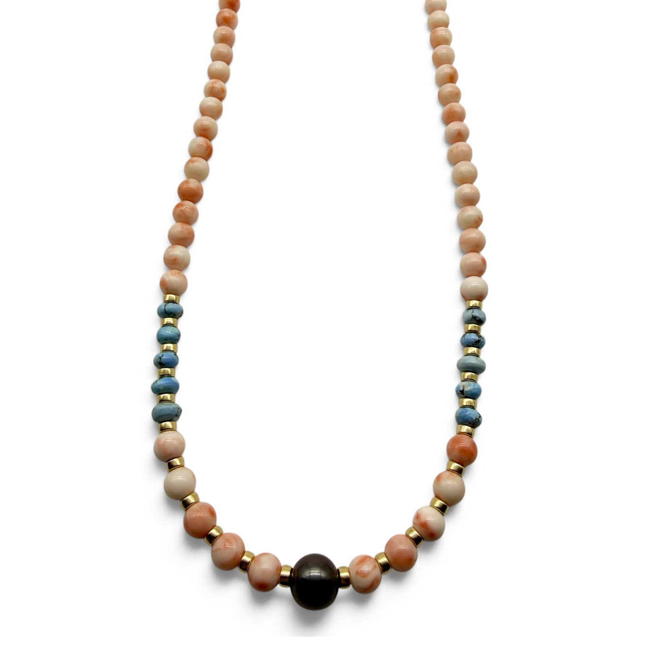 LONG CORAL, GOLDEN HILL & TAHITIAN PEARL NECKLACE
