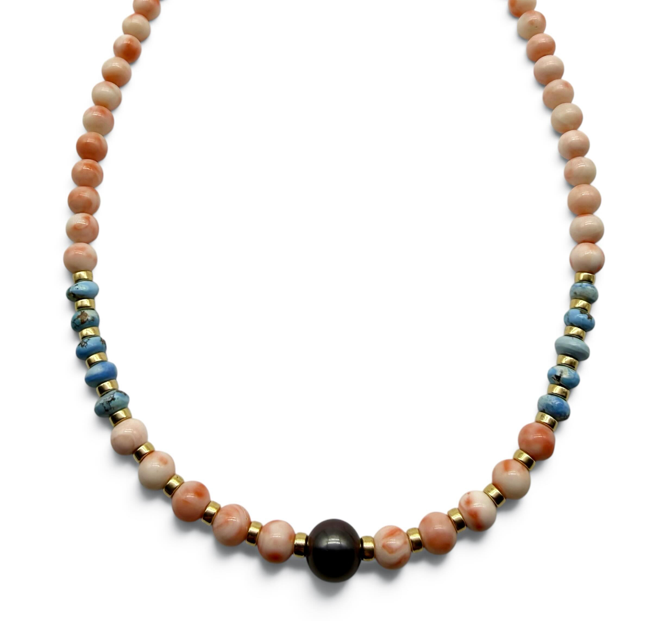 LONG CORAL, GOLDEN HILL & TAHITIAN PEARL NECKLACE