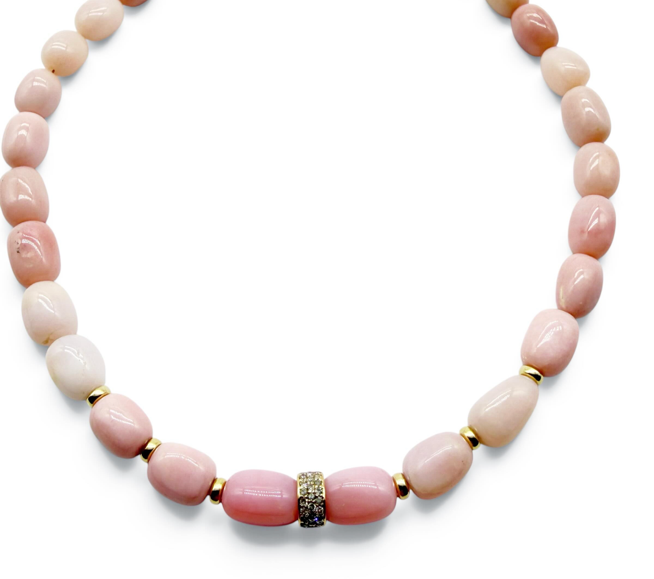 PINK OPAL OMBRÉ  NUGGET NECKLACE WITH DIAMOND BEAD
