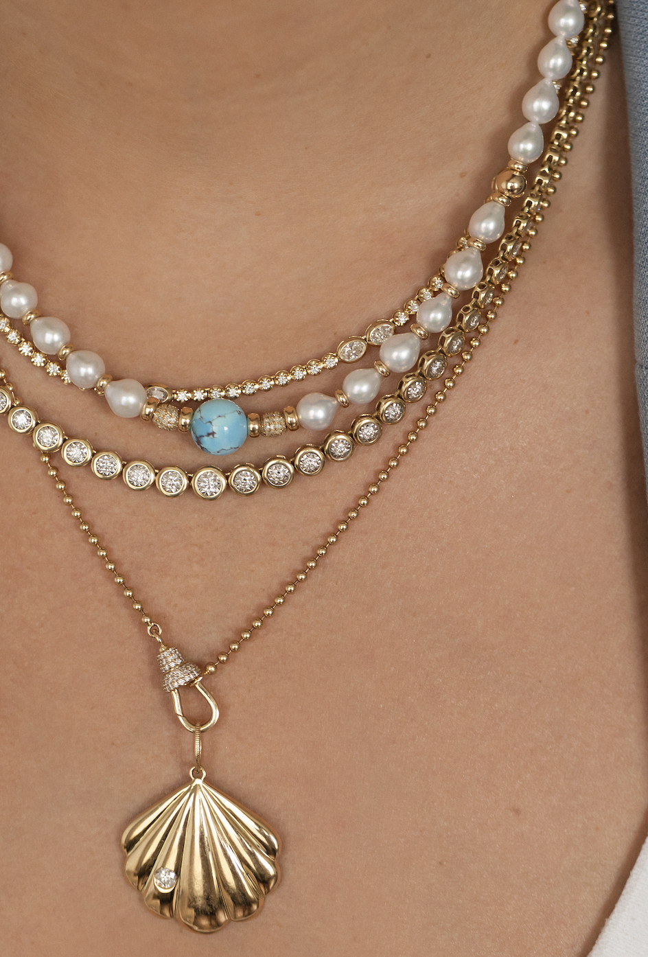 AKOYA PEARL, DIAMOND AND GOLDEN HILL TURQUOISE NECKLACE